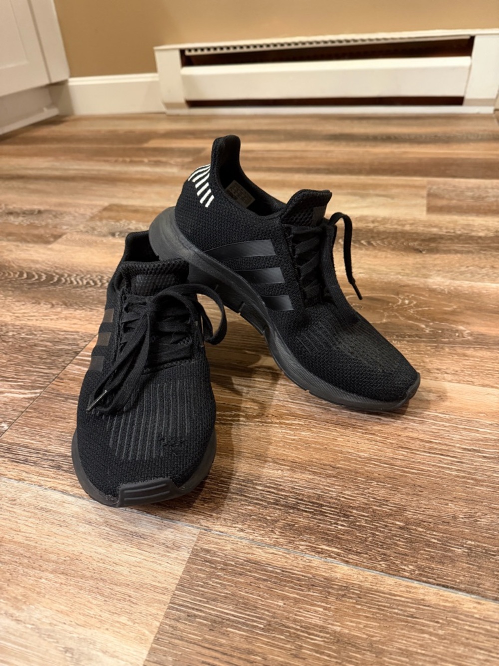 adidas Black Knit Athletic Sneakers with Subtle Three-Stripes